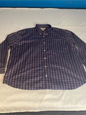 Duluth Trading Co Blue and Burgundy Plaid Button-Down Shirt Size 2X